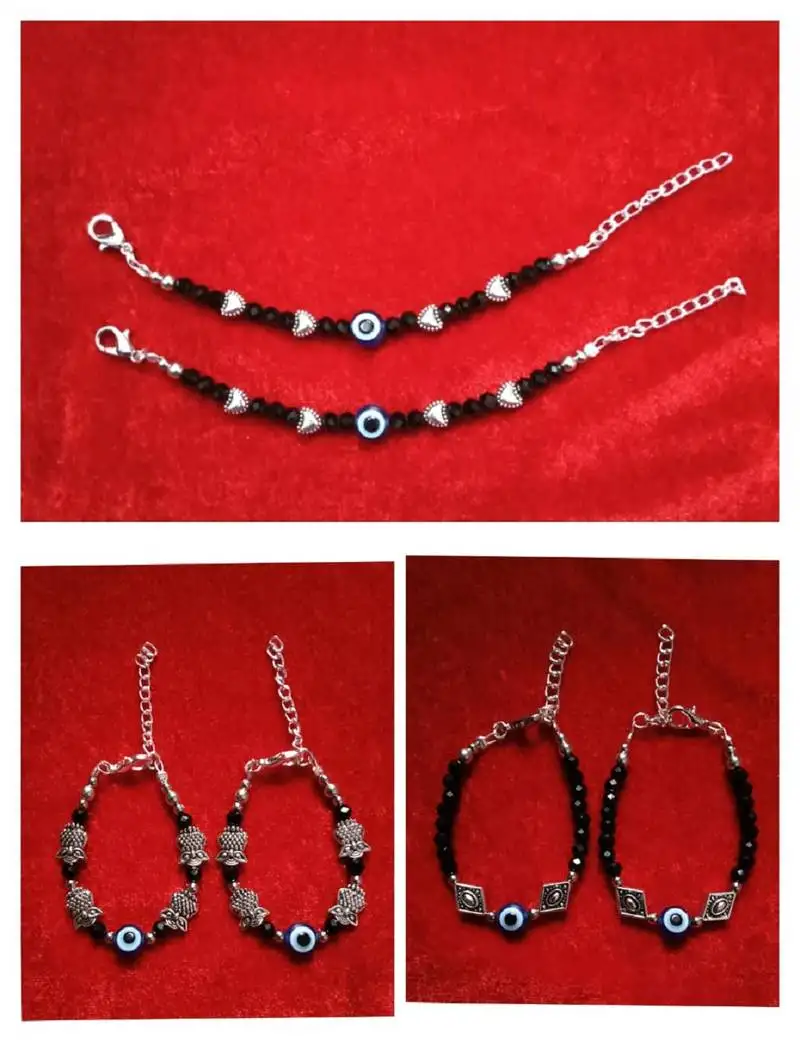 Kids pair of 3 artificial beads rhodiyam plated nazariya bracelet for new bourn baby