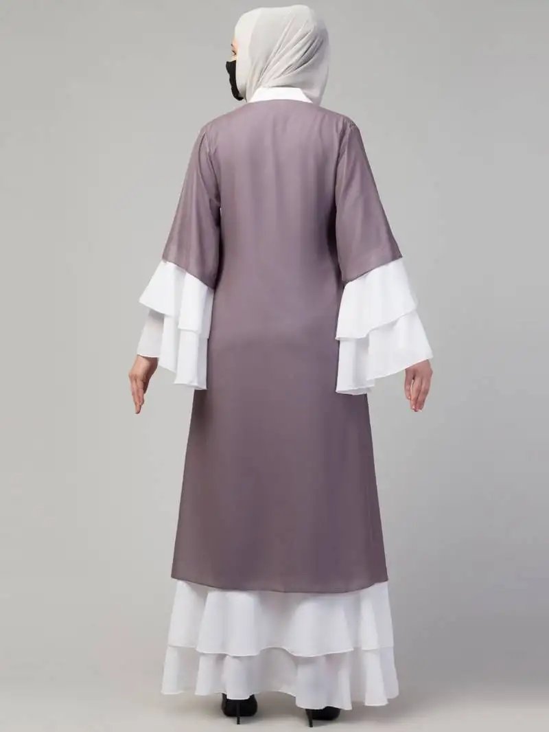 Multi layered- front open modest abaya dress