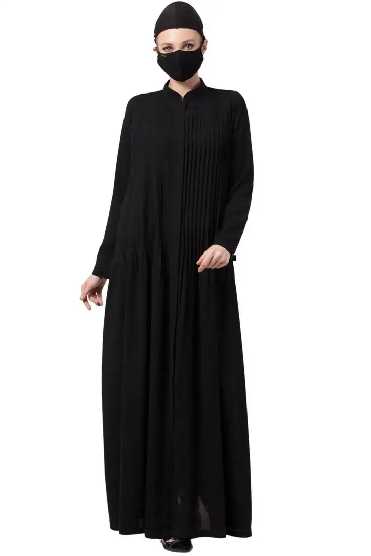Bashariya-front open abaya dress with pin tucks