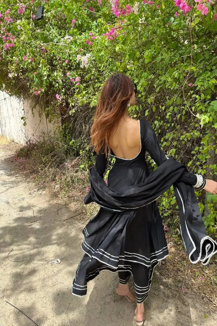 Black double layer anarkali set