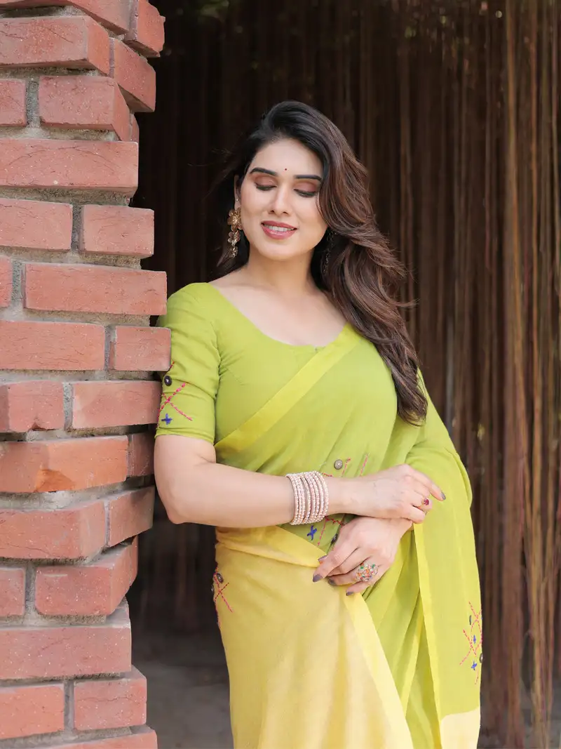 Navy green organza handwork unstitched dress material