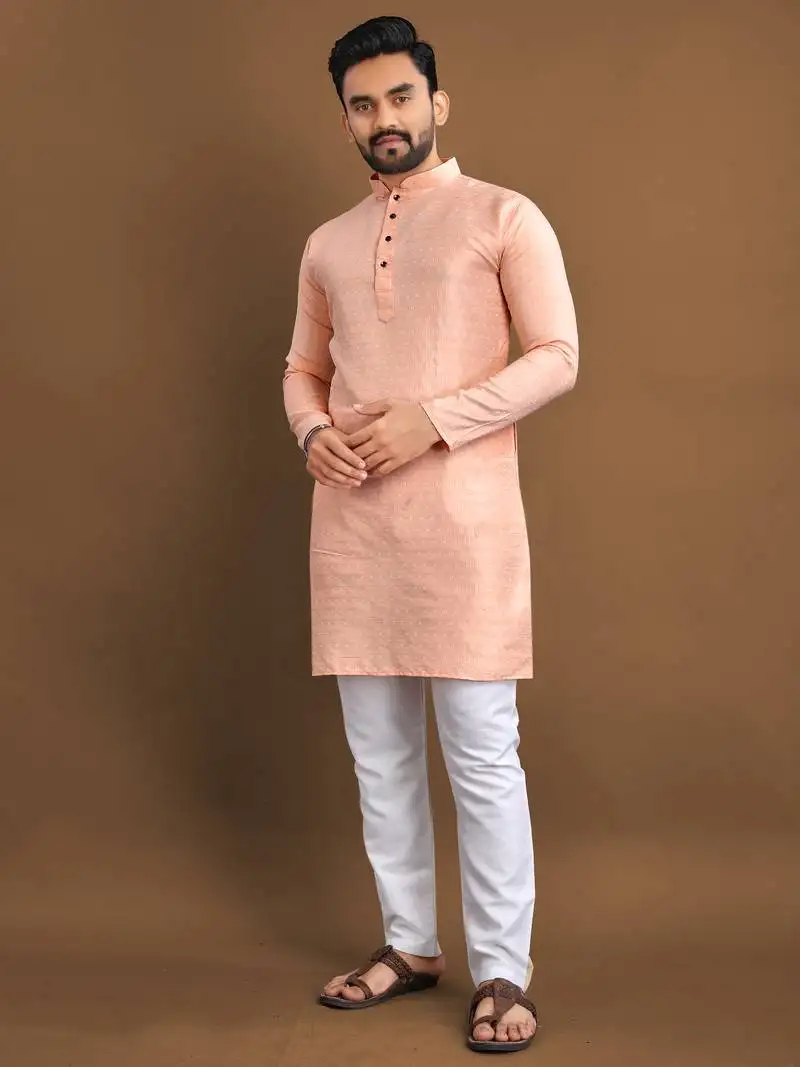 Peach soft jacquard silk with seft butti kurta pajama set