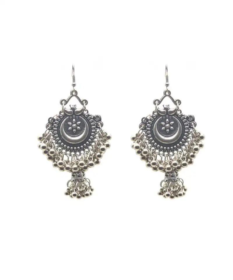 Exquisite oxidized silver gold-toned chandbali earrings elegance look with traditional touch for women