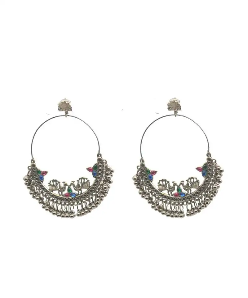 Designed to make a statement oversized hoops are adorned with tiny ghungroo-style dangling beads for women