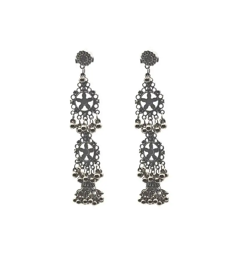 Traditional exquisite oxidized silver dangler earrings with modern charm layerd dangle earrings for women