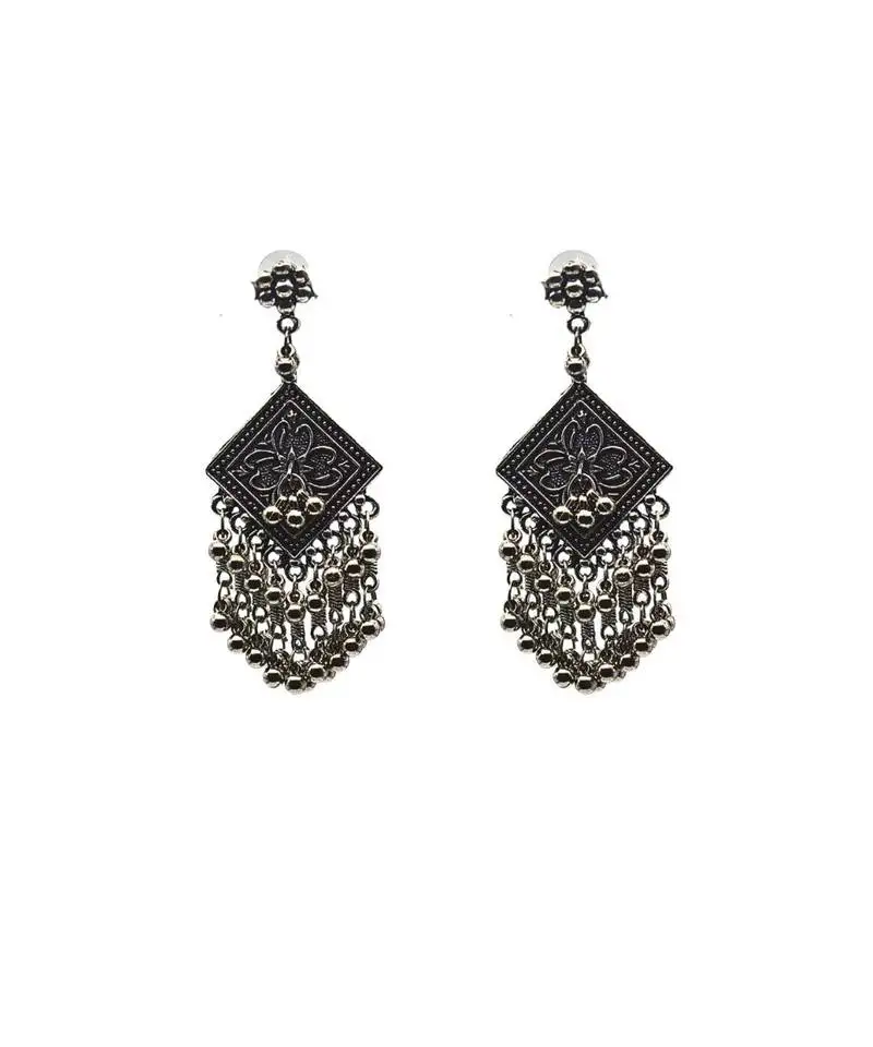 Antique silver-plated jhumka earrings for women ethnic handmade boho jewelry.