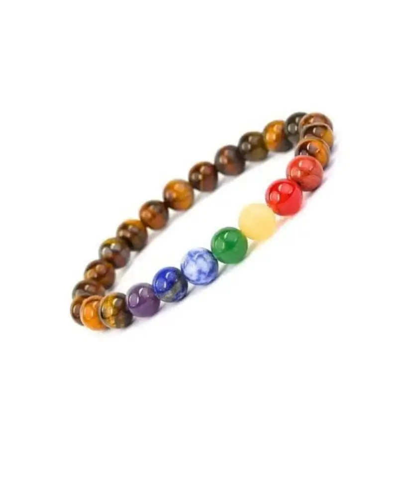 Natural 7 chakra healing semi precious yoga meditation crystal gemstones beads elastic strechable bracelet
