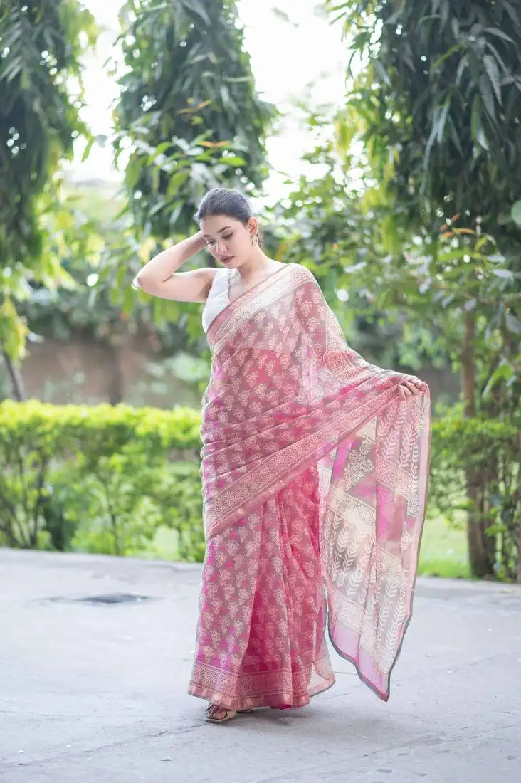 Pink dabu kota doria saree