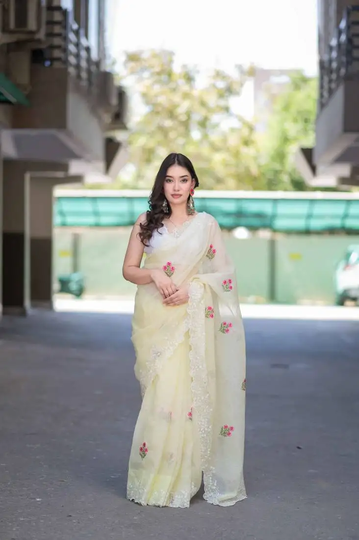 Yellow kota doria saree