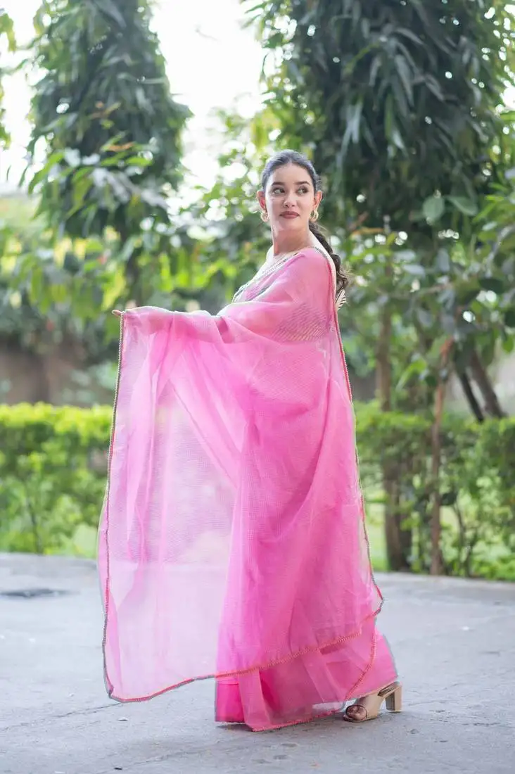 Pink lush kota doria saree