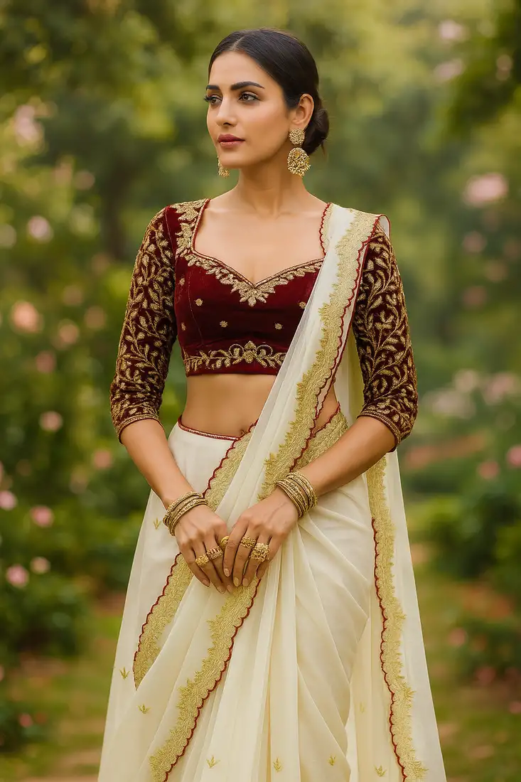 Wine chinon with embroidery sequence work chinon gowns semi stitched