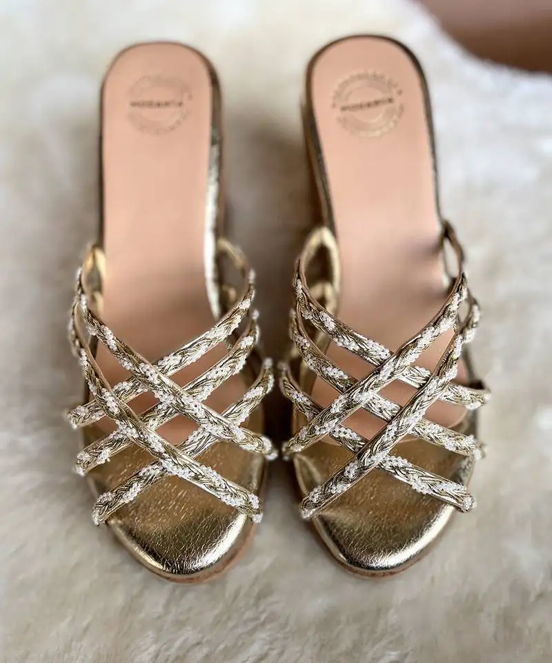 Gold lace wedges