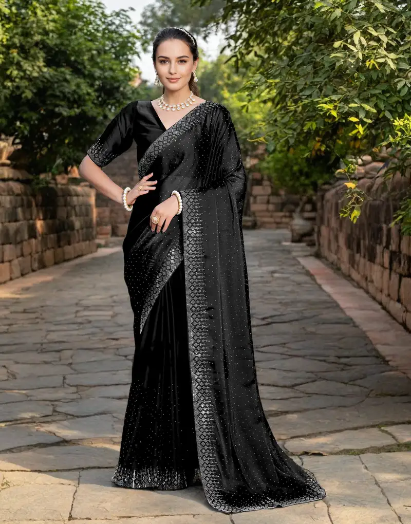 Black rangoli diamond embellishments saree