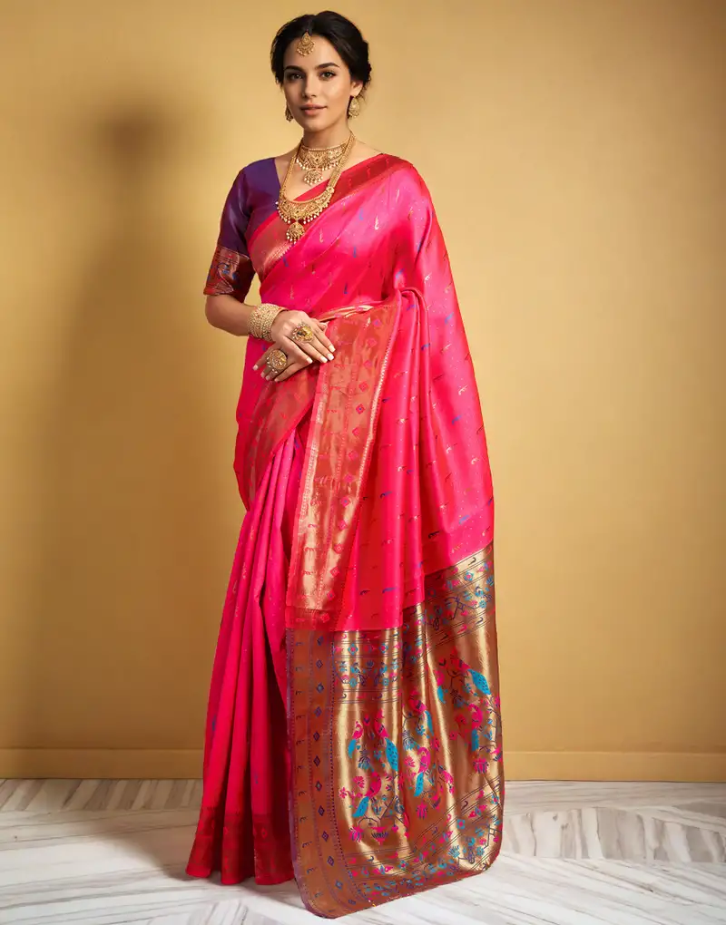 Mehndi silk blend floral print saree with unstitched blouse piece