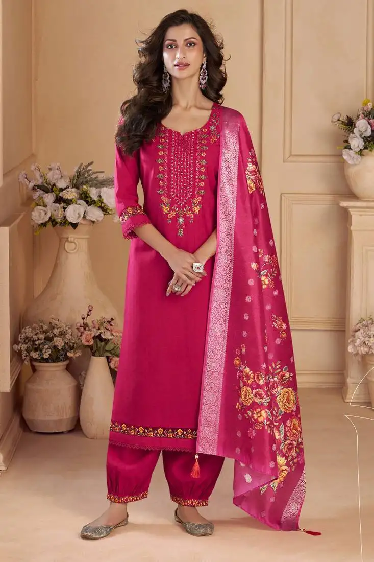 Pink sequins and embroidery, digital print viscose straight patiala- free size stitching(size upto 42") stitched