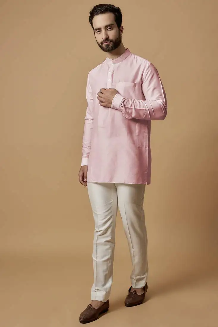 Baby pink pintucked shirt kurta