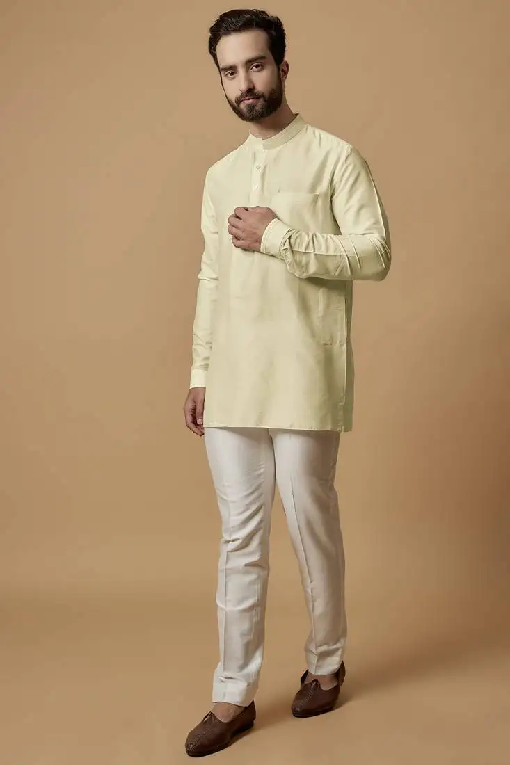 Beige pintucked shirt kurta