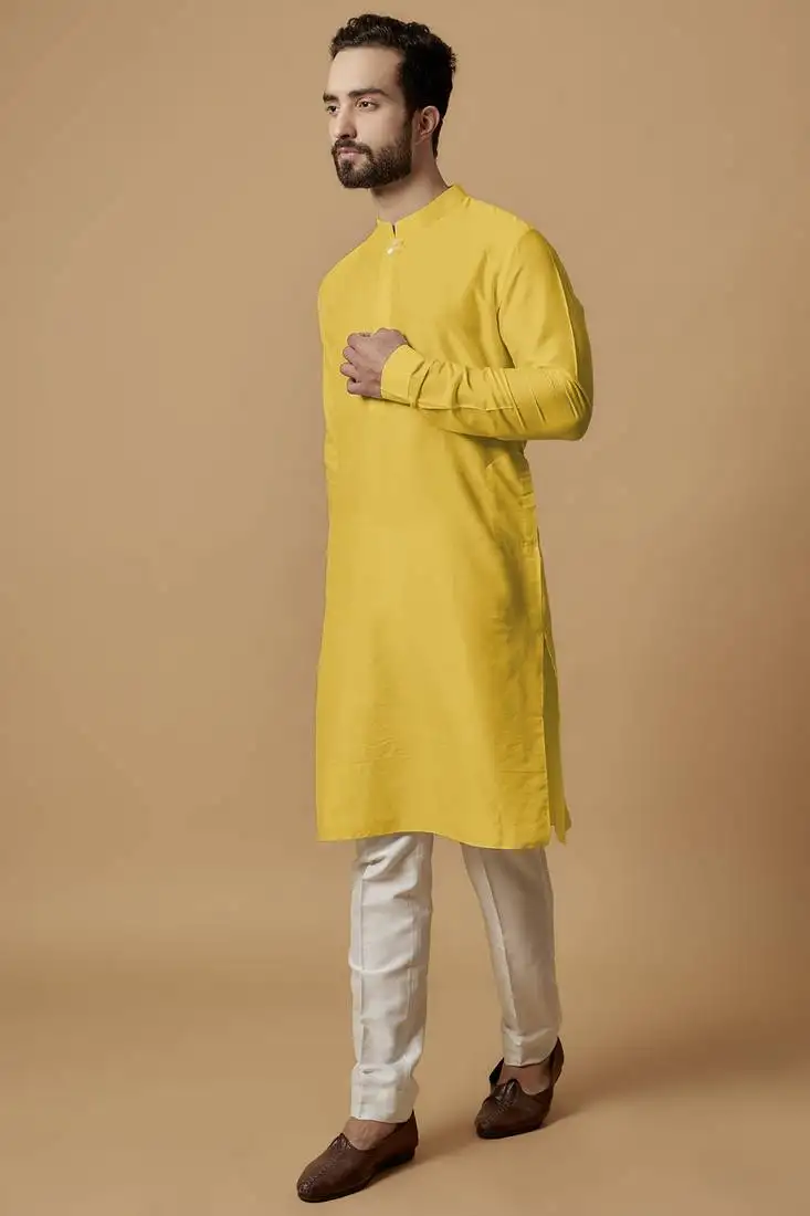 Yellow tab detail kurta set