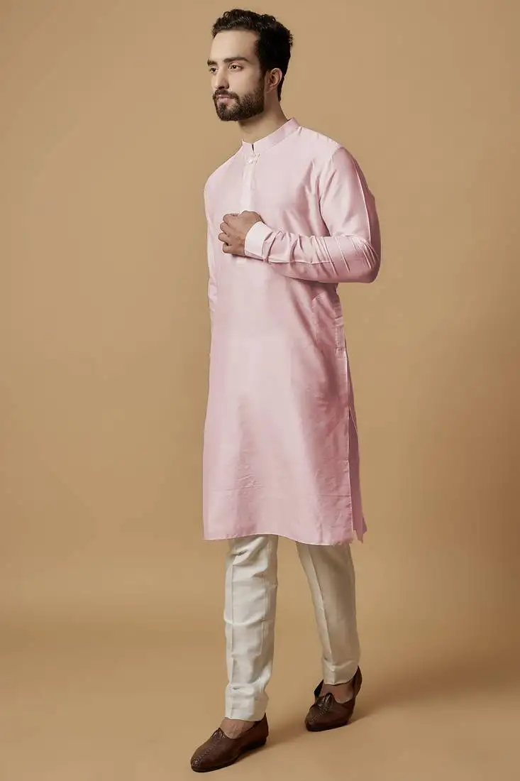 Baby pink tab detail kurta set