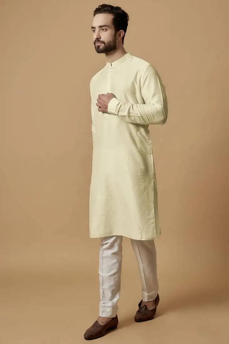 Beige tab detail kurta set