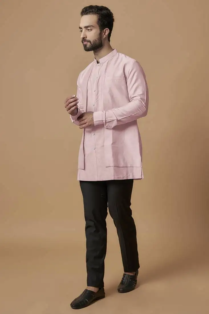 Baby pink layered shirt kurta