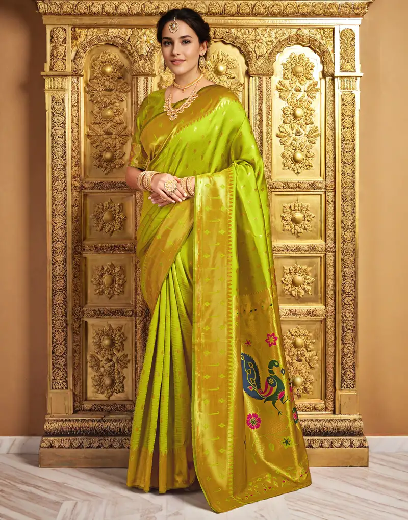 Women's mint tissue linen khatli work saree with unstitched blouse piece