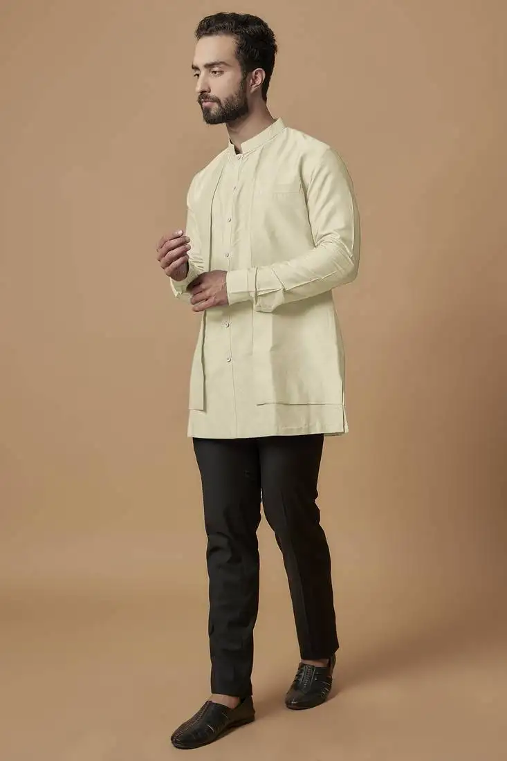 Beige layered shirt kurta