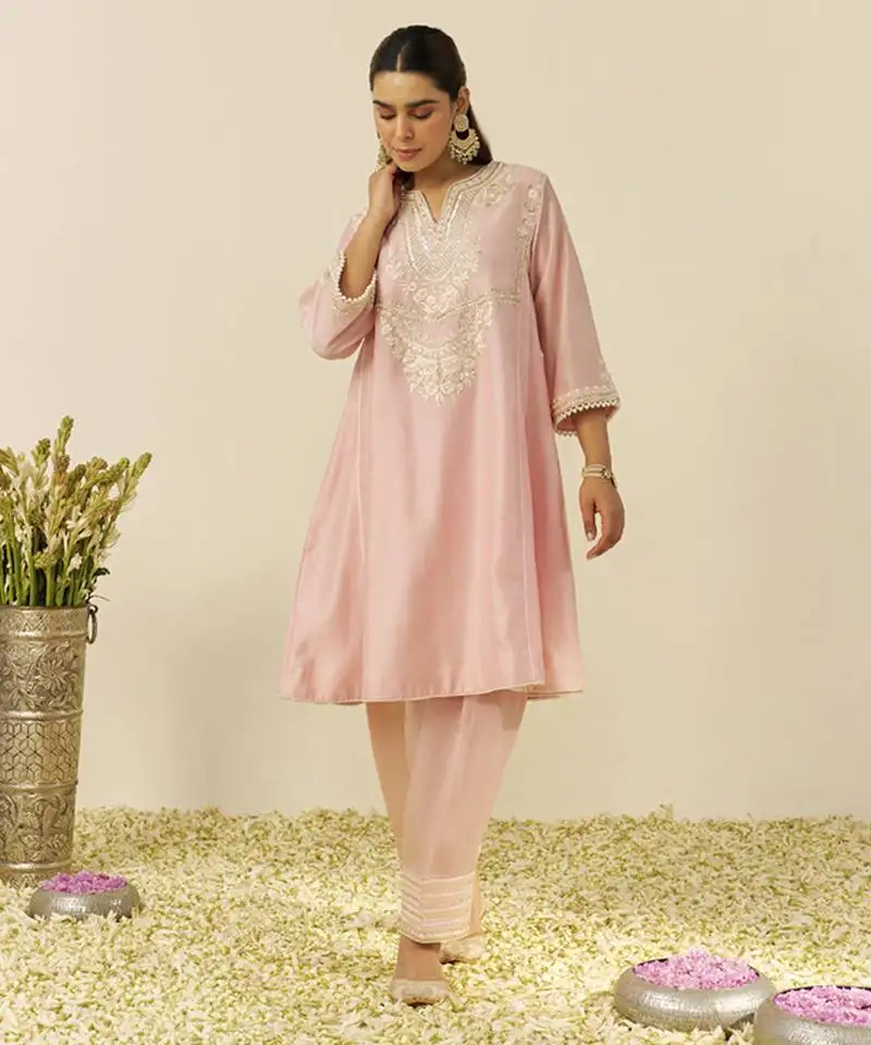 Blush pink aiza - short chauga with salwar