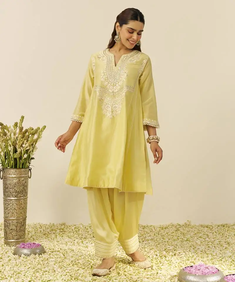 Lemon yellow aiza - short chauga with salwar