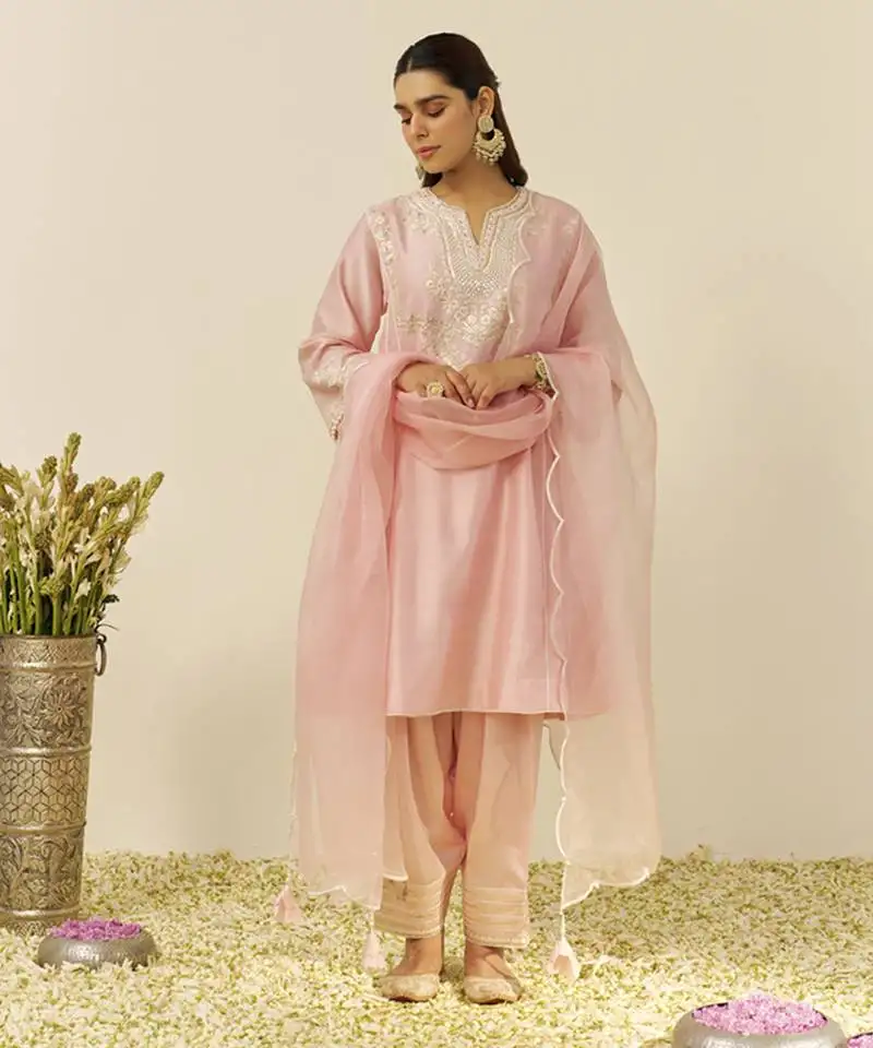 Blush pink aiza - short chauga with salwar and dupatta