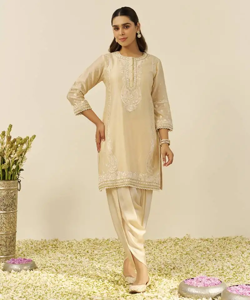 Beige zahra - short kurta with dhoti