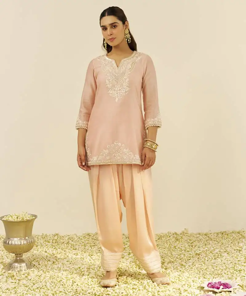 Blush pink sara - short kurta with salwar