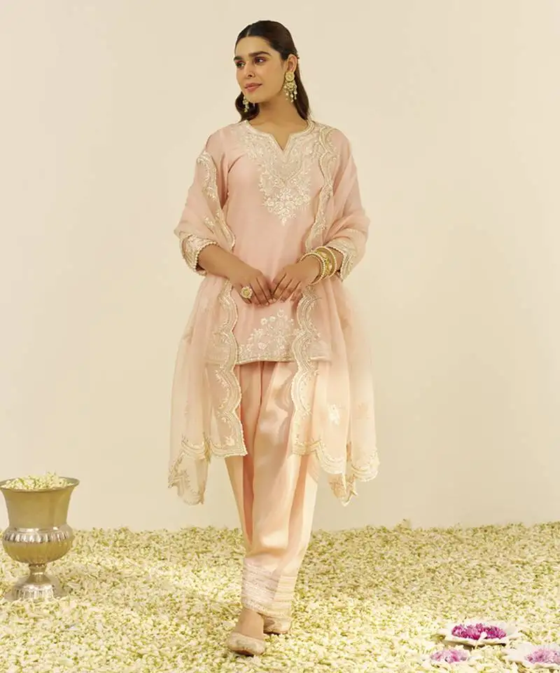 Blush pink sara - short kurta with salwar and dupatta