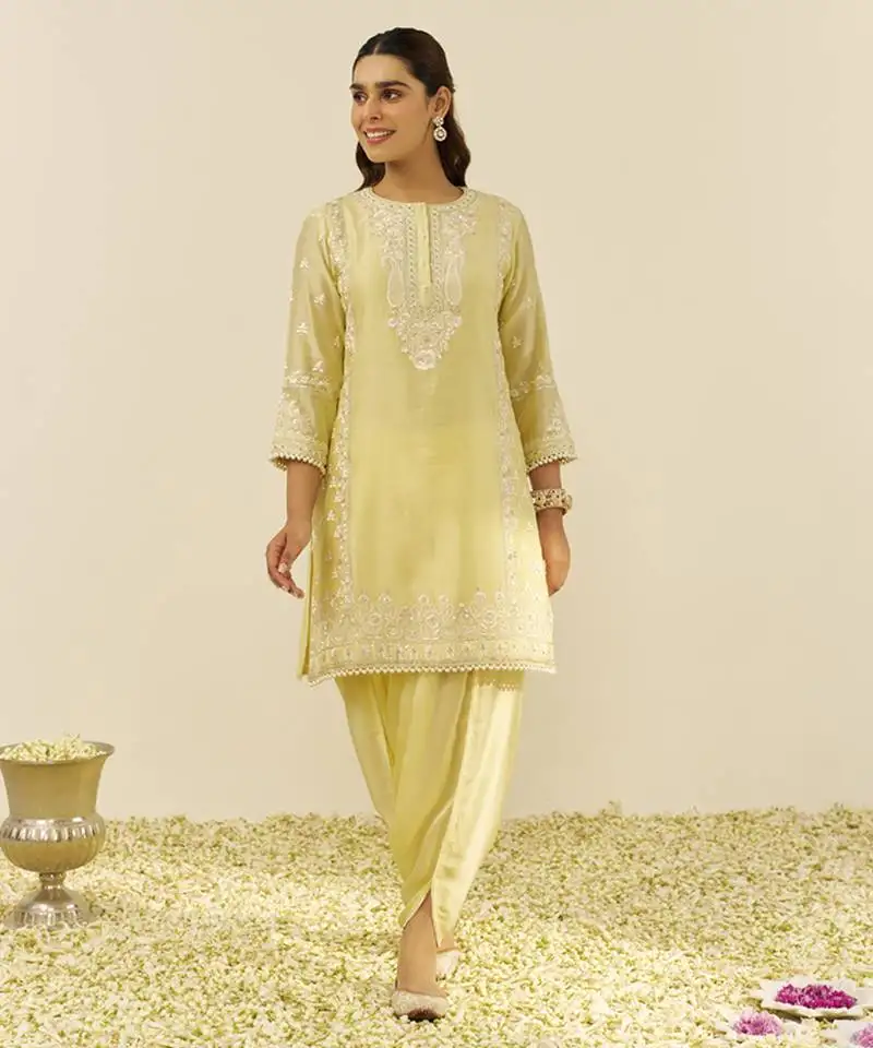 Lemon yellow sara - short kurta with salwar