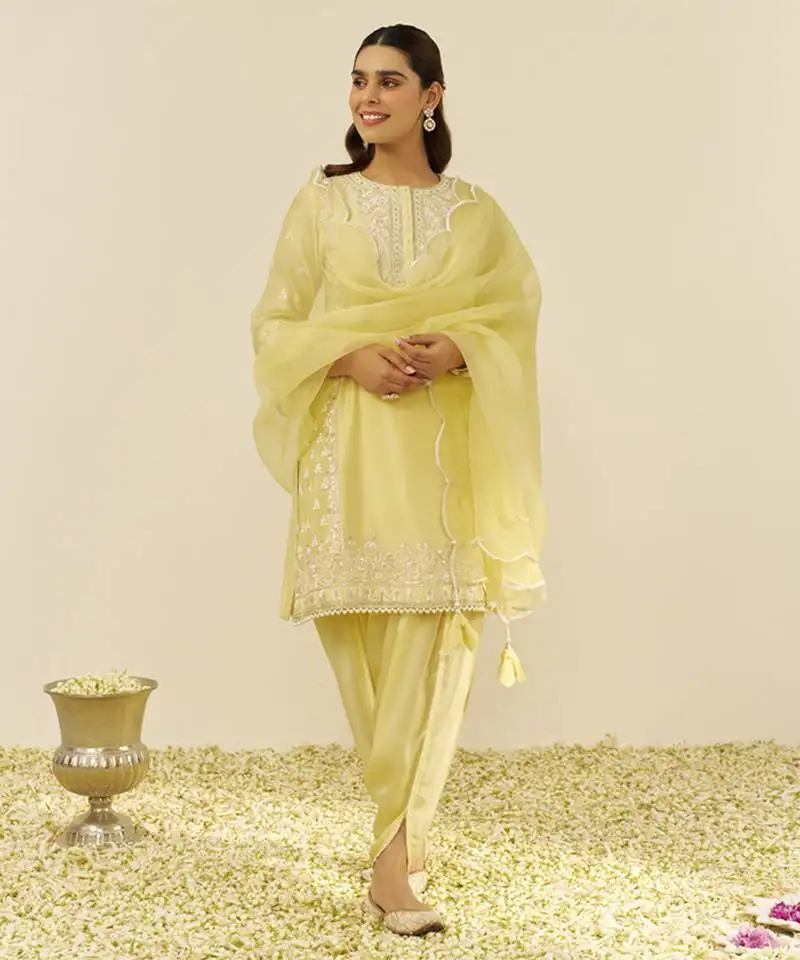 Lemon yellow sara - short kurta with salwar and dupatta