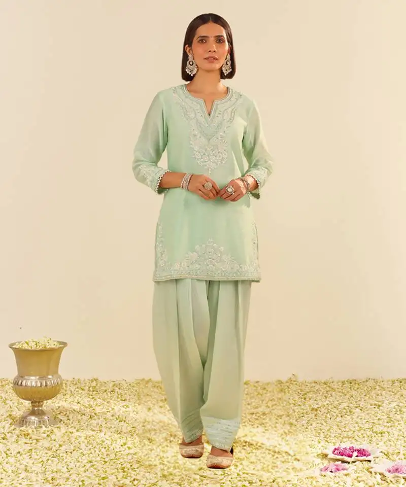 Mint green haniya - short kurta with salwar and dupatta