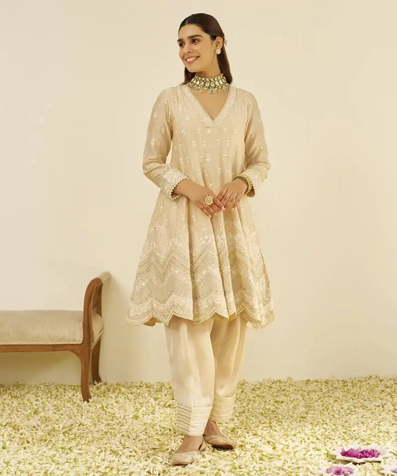 Beige meeram - short anarkali with salwar