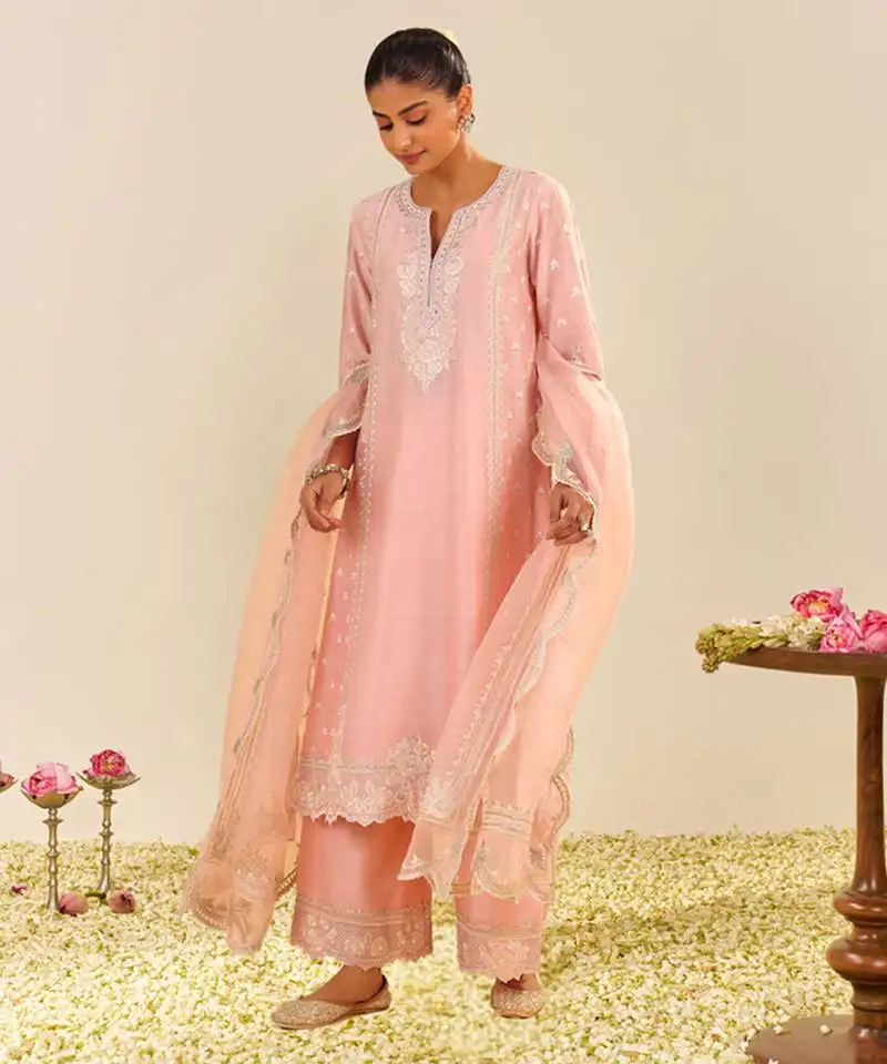 Blush pink sumaiya - a-line kurta with palazzo and dupatta
