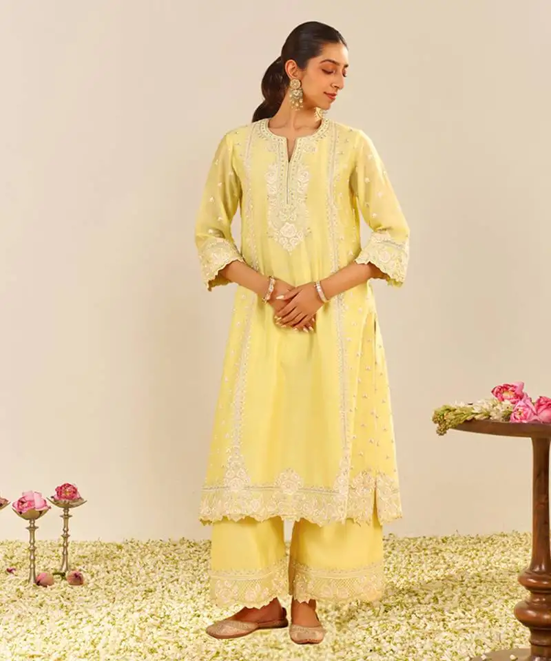 Lemon yellow sumaiya - a-line kurta with palazzo