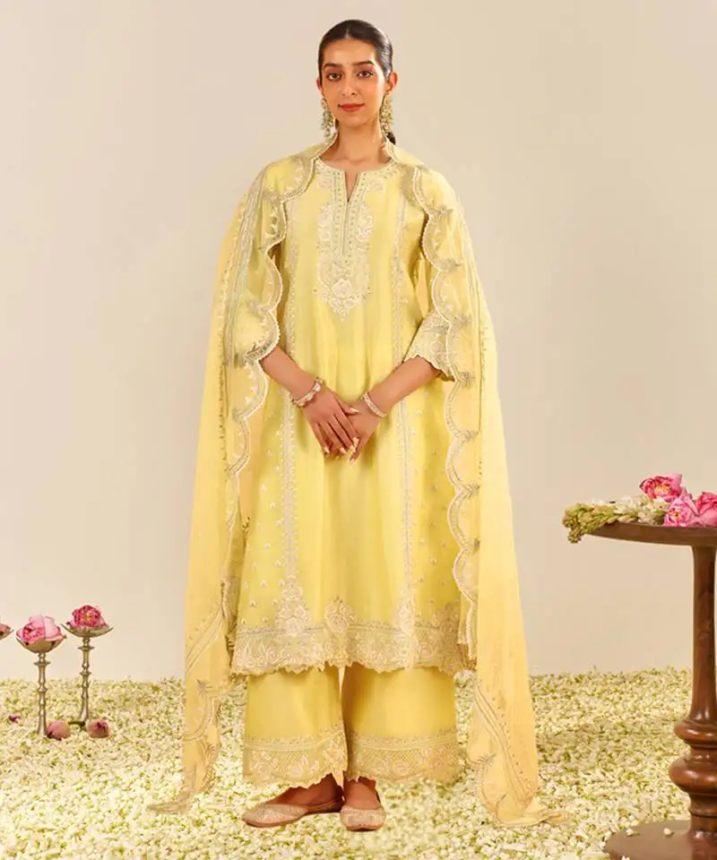 Lemon yellow sumaiya - a-line kurta with palazzo and dupatta