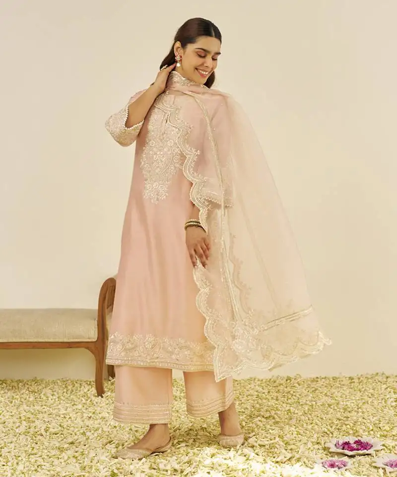 Off rose sereen - a-line kurta with palazzo and dupatta