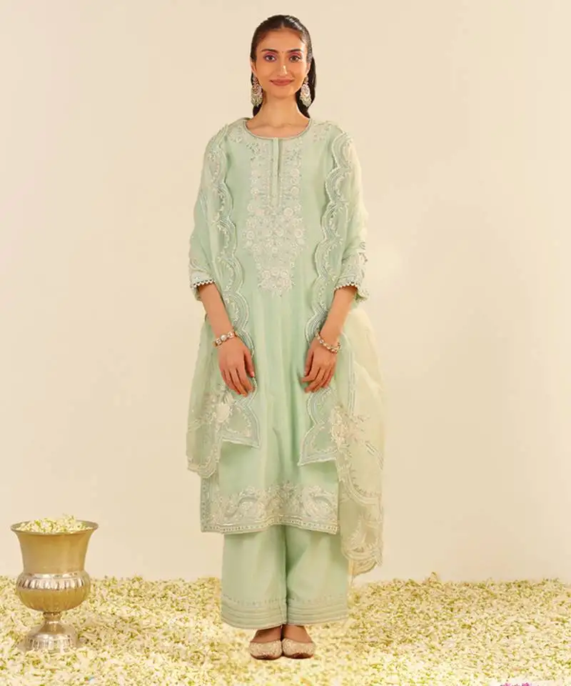 Mint green sereen - a-line kurta with palazzo and dupatta