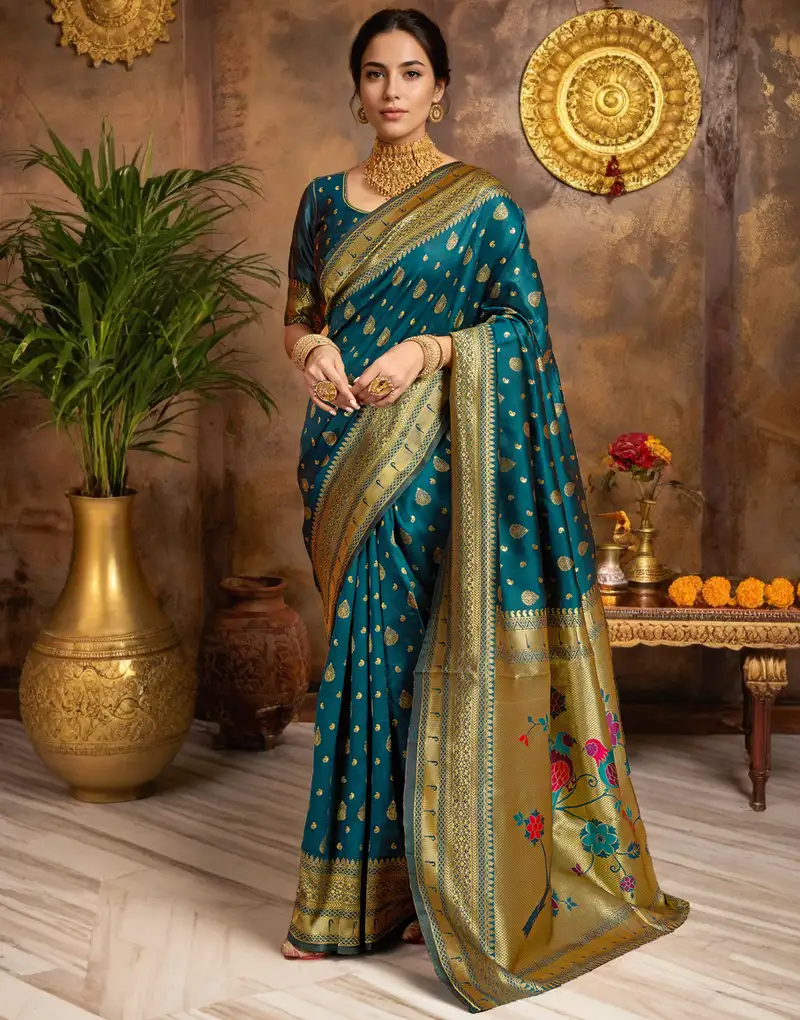 Violet satin digital print saree with unstitched blouse piece