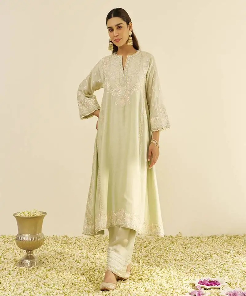 Mint green maaroofa - long chauga with salwar
