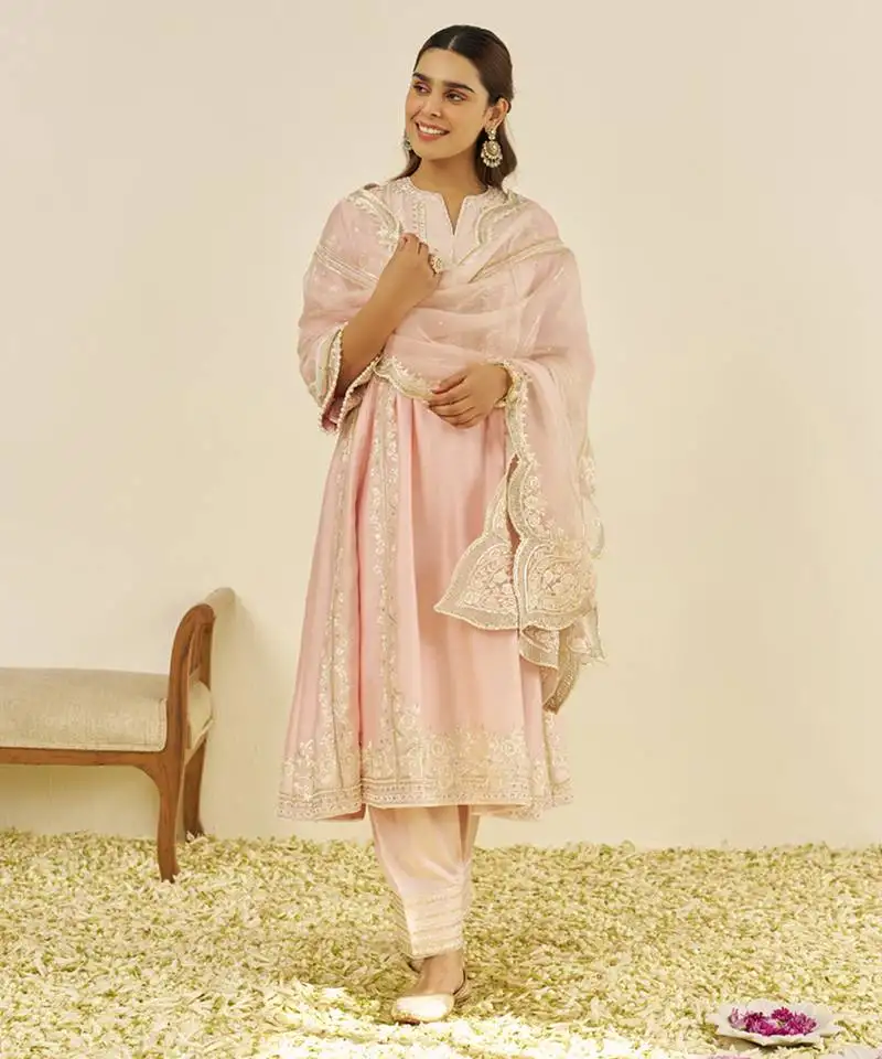 Blush pink maziya - long chauga with salwar and dupatta