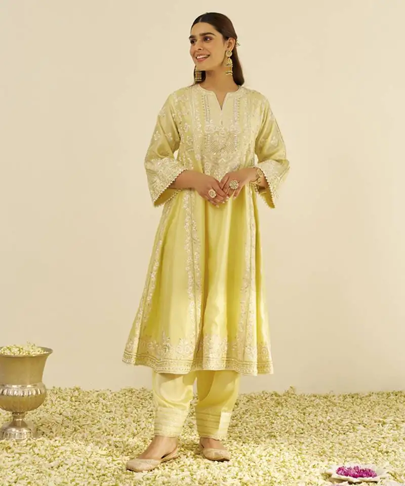 Lemon yellow maziya - long chauga with salwar