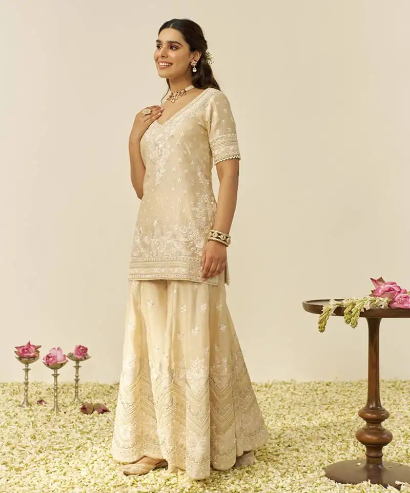 Beige sameeha - short kurta with sharara