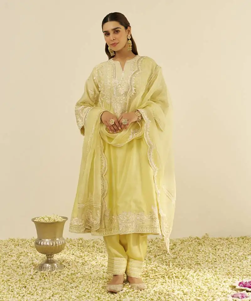Lemon yellow maziya - long chauga with salwar and dupatta
