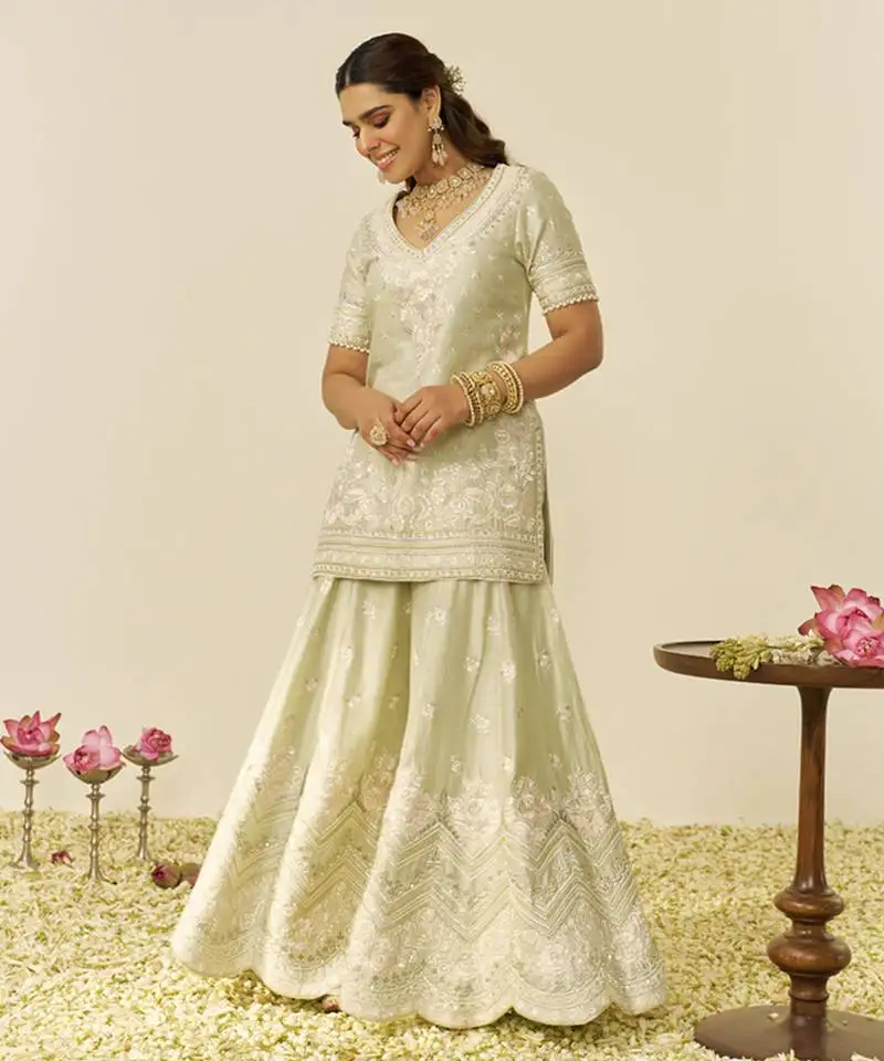 Mint green sameeha - short kurta with sharara