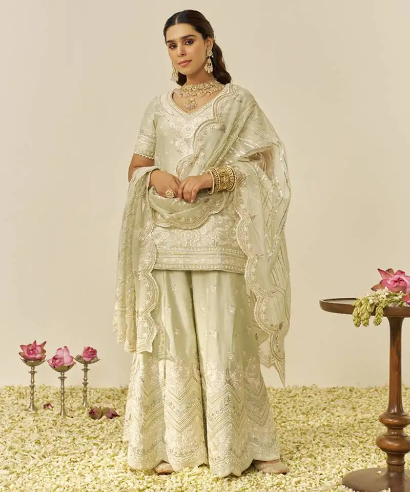 Mint green sameeha - short kurta with sharara and dupatta